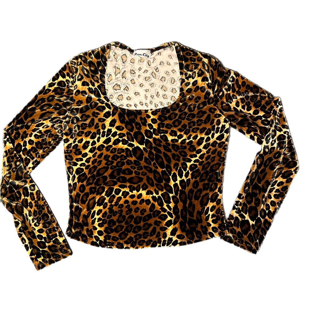 Rave City Vintage Lepoard Long Sleeve Top Y2K